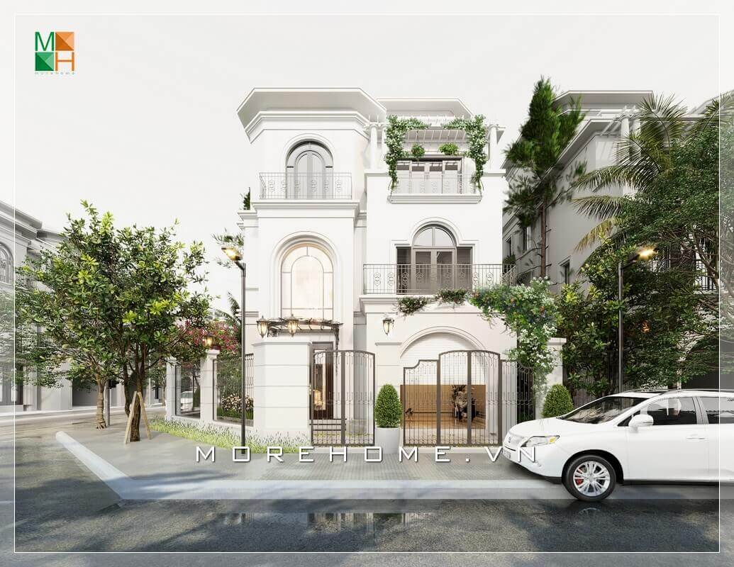 Thiết kế kiến trúc biệt thự phố 3 tầng đẹp, sang trọng mang phong cách tân cổ điển. Mẫu nội ngoại thất biệt thự tân cổ điển
