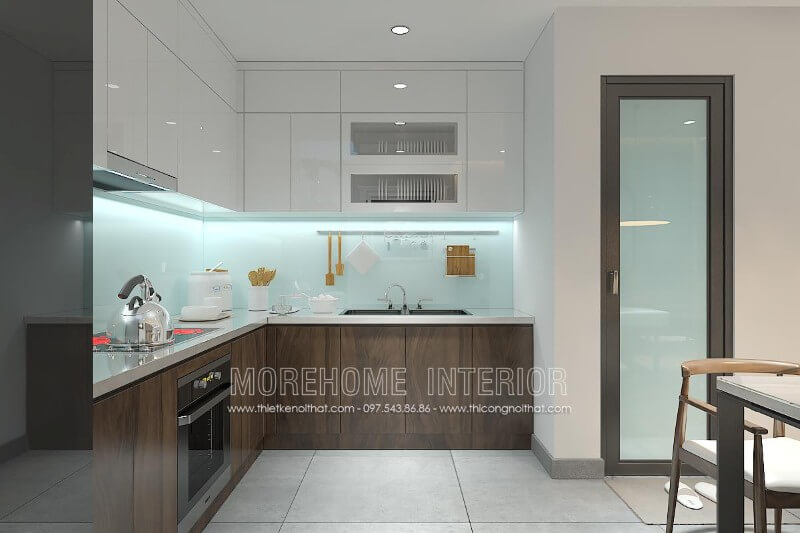 Mẫu tủ bếp chữ L đẹp được gia chủ lựa chọn vừa tiết kiệm vừa mang lại sự sang trọng, vừa tiết kiệm được tối đa diện tích cho không gian thêm rộng và thoáng hơn. Thiết kế và sản xuất tủ bếp đẹp