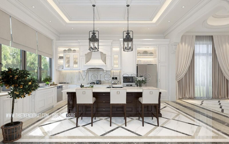 Thiết kế tủ bếp chữ L gỗ tự nhiên cao cấp phong cách tân cổ điển sang trọng và tiện nghi Thiết kế và sản xuất tủ bếp đẹp