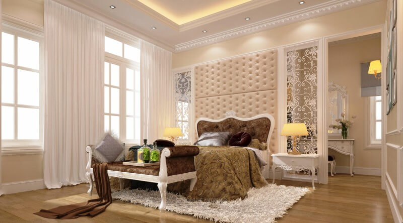Giường ngủ biệt thự tân cổ điển Giường ngủ biệt thự tân cổ điển