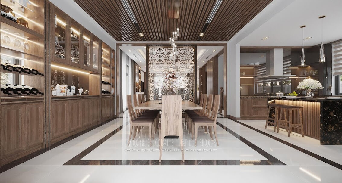 Mẫu thiết kế nội thất phòng bếp đẹp với tông màu gỗ óc chó cuốn hút mọi ánh nhìn Thiết kế nội thất phòng bếp
