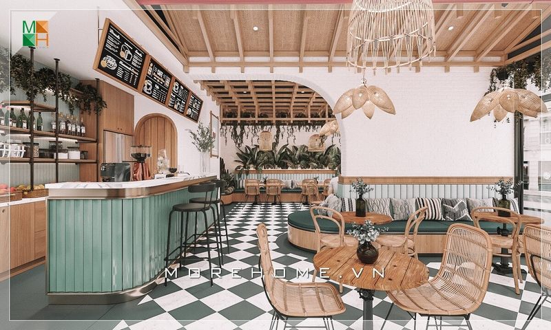 Chiêm ngưỡng mẫu thiết kế nội thất quán cafe mang đậm chất ấn tượng và độc đáo. Chất liệu gỗ là chủ đạo làm tăng vẻ mộc mạc, tuy đơn giản nhưng mang lại cảm giác thư thái thực thụ.