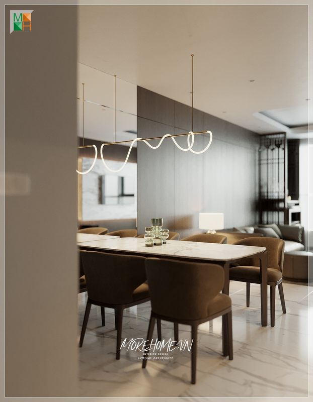 Bộ bàn ăn 6 ghế gỗ tự nhiên bọc nhung màu nâu hiện đại có giá trị thẩm mỹ cao với phong cách hiện đại.