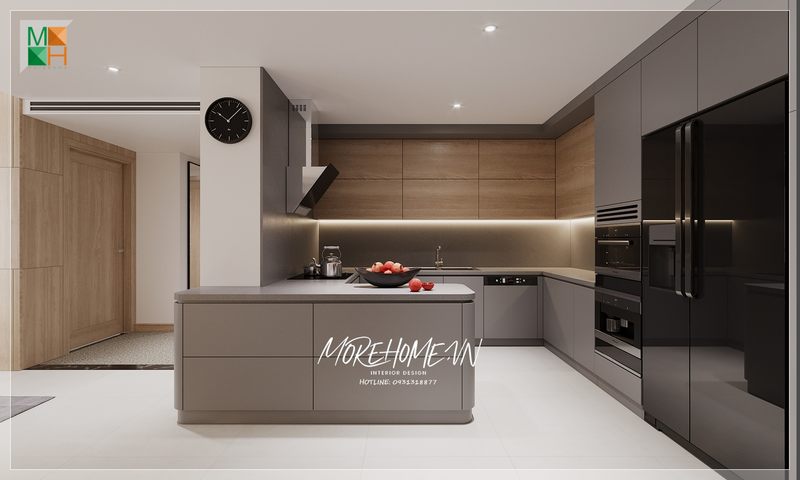 Sở hữu 1 kiểu dáng thiết kế vô cùng ấn tượng, độc đáo mẫu tủ bếp hiện đại luôn gây được thiện cảm với mọi gia chủ.